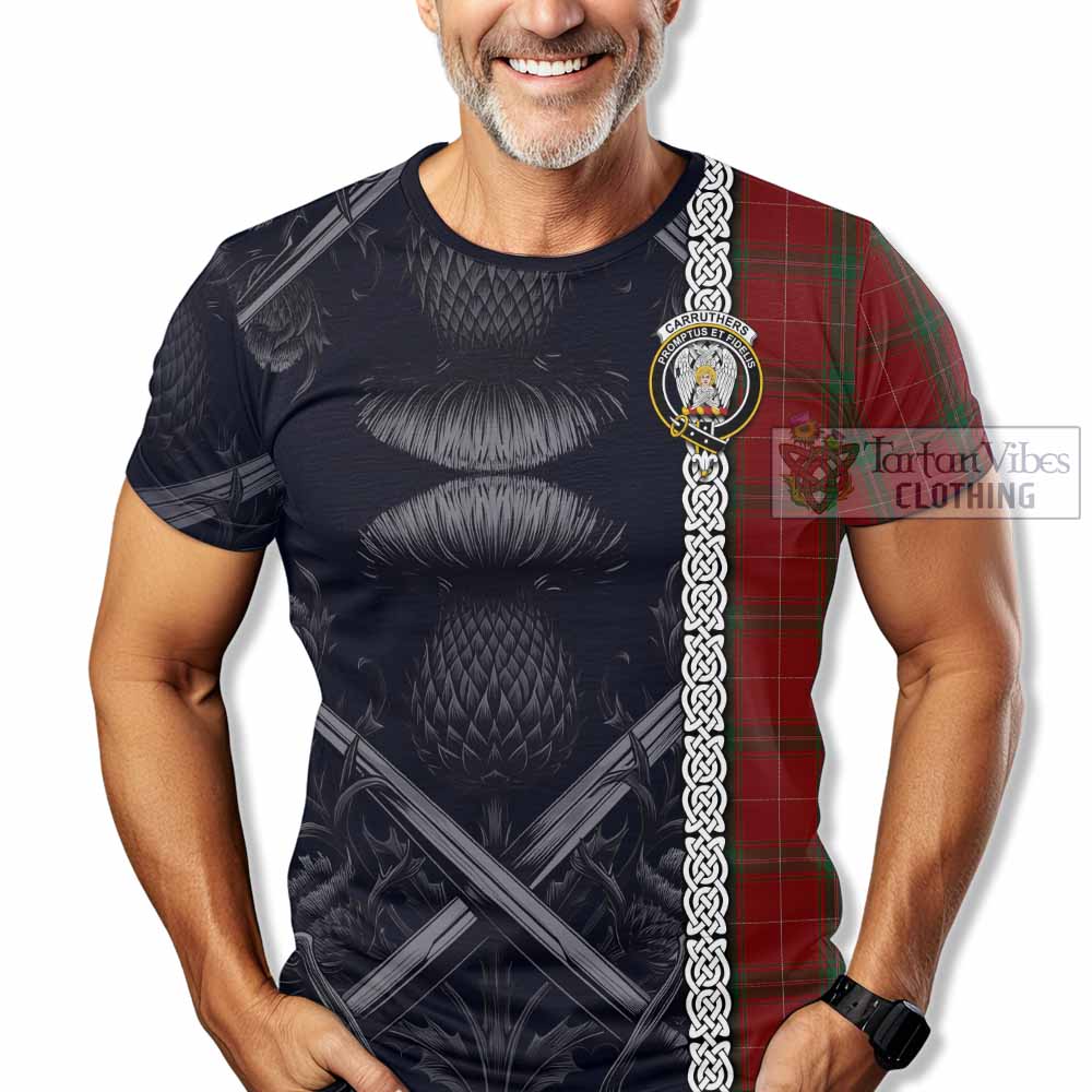 Tartan Vibes Clothing Carruthers Tartan T-Shirt with Family Crest Cross Sword Thistle Celtic Vibes