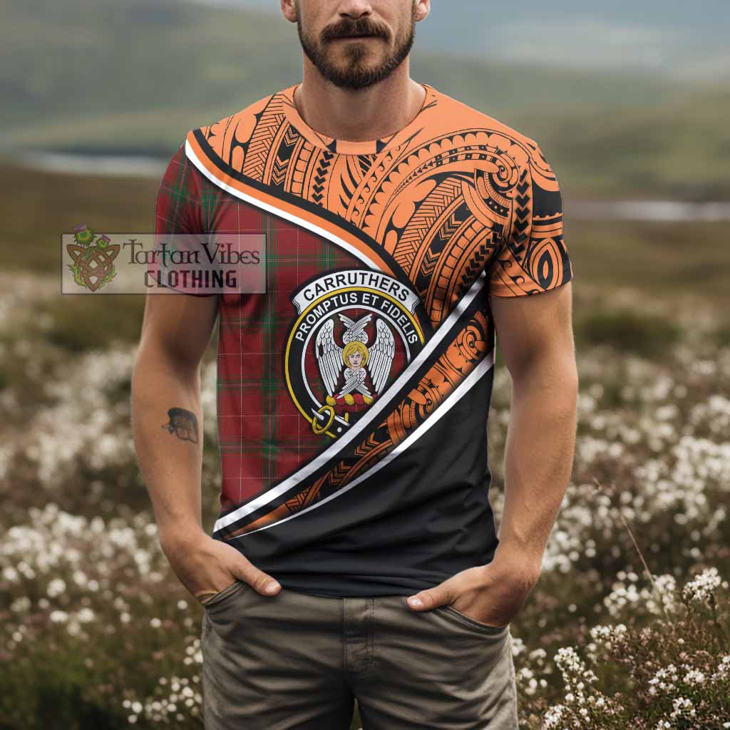 Tartan Vibes Clothing Carruthers Crest Tartan T-Shirt with Maori Tattoo Style - Orange Version