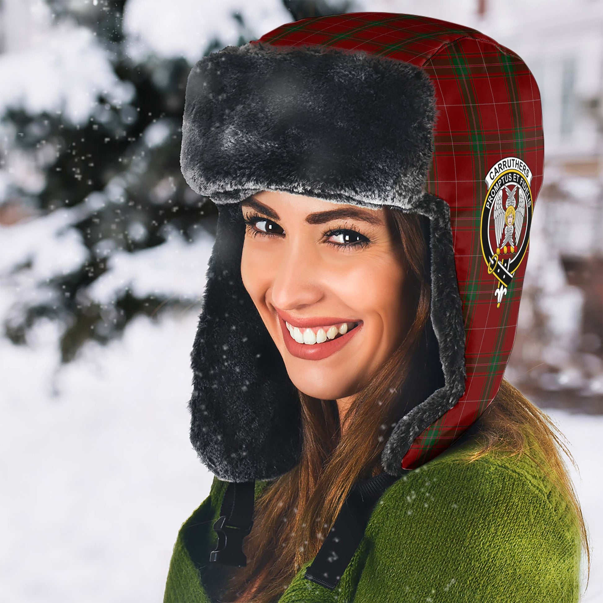 Carruthers Tartan Winter Trapper Hat with Family Crest - Tartanvibesclothing