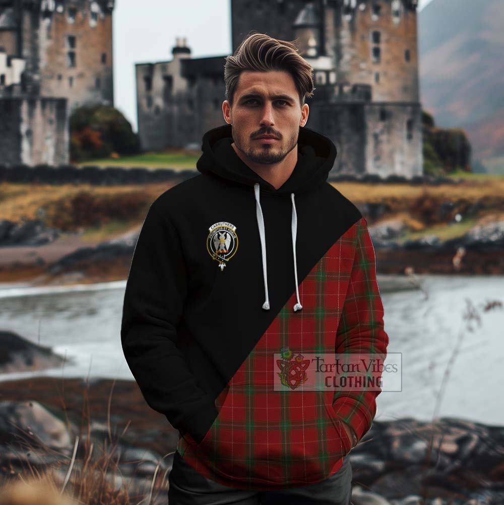 Tartan Vibes Clothing Carruthers Tartan Cotton Hoodie with Family Crest and Military Logo Style