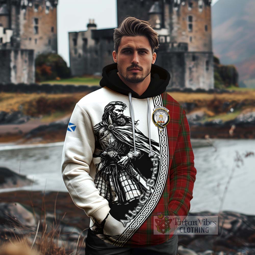 Tartan Vibes Clothing Carruthers Tartan Clan Crest Cotton Hoodie with Highlander Warrior Celtic Style