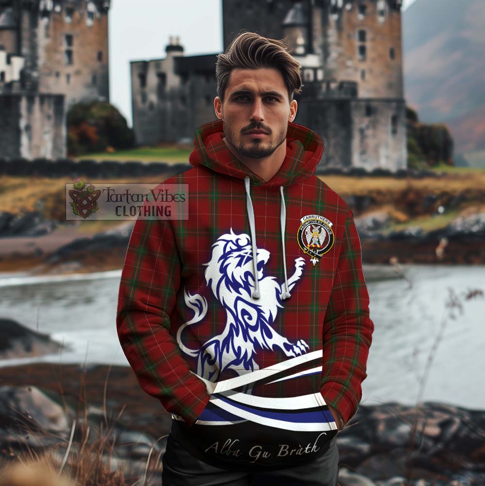 Tartan Vibes Clothing Carruthers Tartan Cotton Hoodie with Alba Gu Brath Regal Lion Emblem