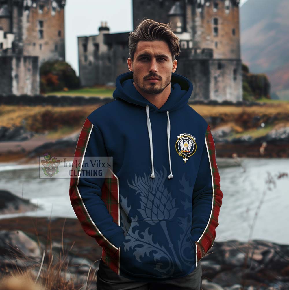 Tartan Vibes Clothing Carruthers Tartan Cotton Hoodie with Family Crest and Scottish Thistle Vibes Sport Style