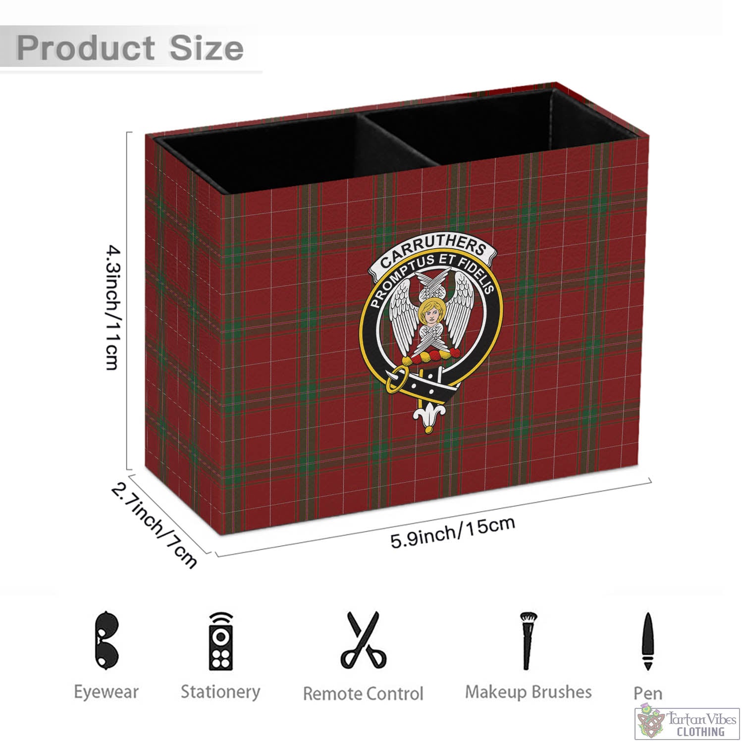 Tartan Vibes Clothing Carruthers Tartan Pen Holder with Family Crest