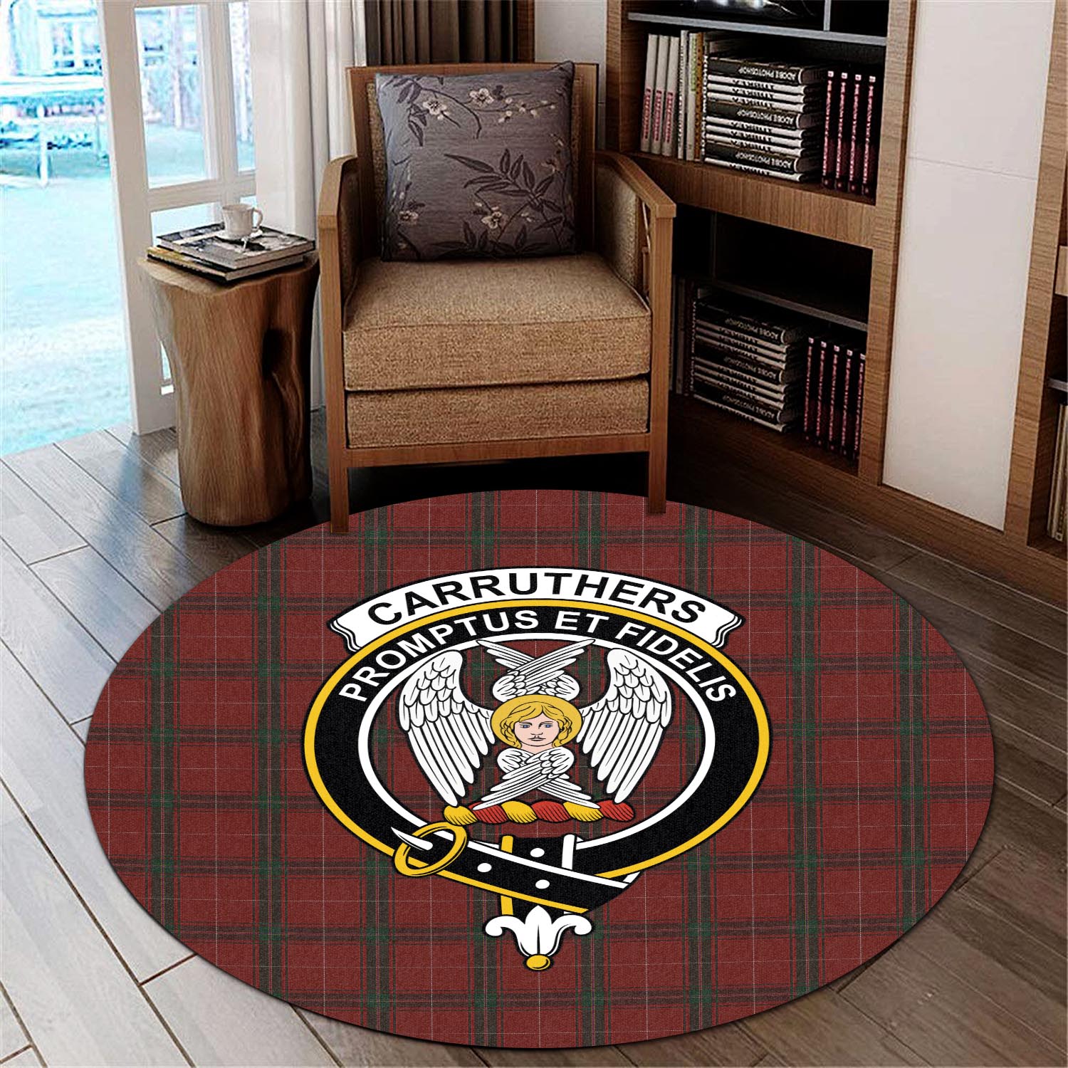 Carruthers Tartan Round Rug with Family Crest - Tartanvibesclothing