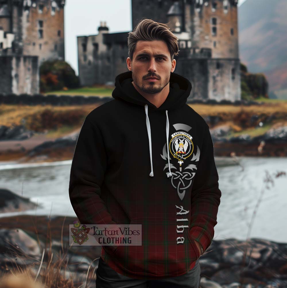 Tartan Vibes Clothing Carruthers Tartan Cotton Hoodie Featuring Alba Gu Brath Family Crest Celtic Inspired