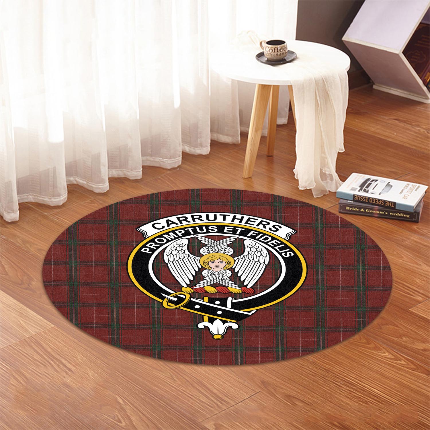 Carruthers Tartan Round Rug with Family Crest - Tartanvibesclothing