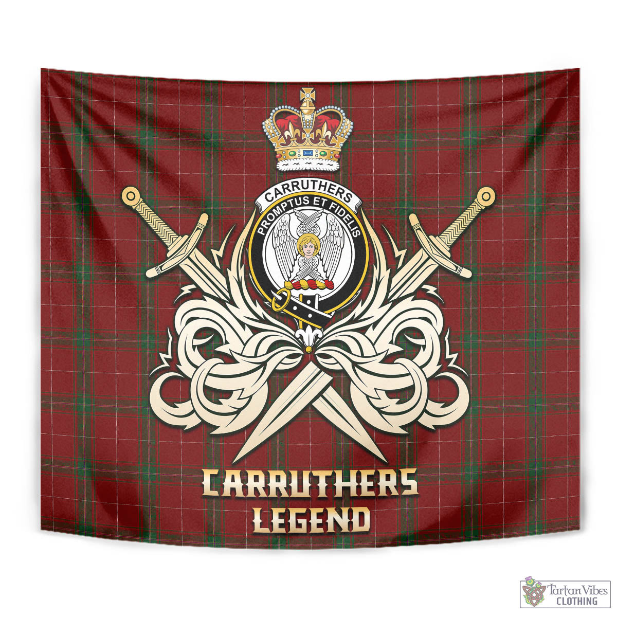 Tartan Vibes Clothing Carruthers Tartan Tapestry with Clan Crest and the Golden Sword of Courageous Legacy