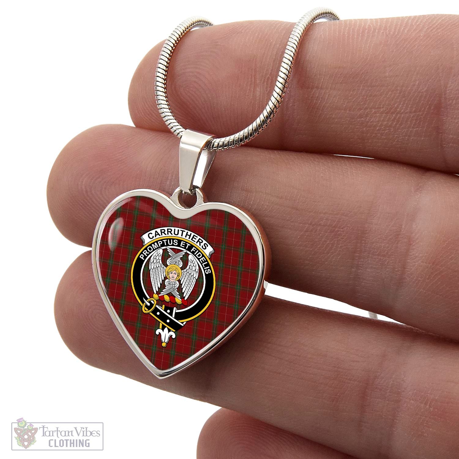 Tartan Vibes Clothing Carruthers Tartan Heart Necklace with Family Crest