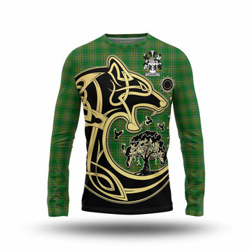 Carter Irish Tartan Long Sleeve T-Shirt with Coat of Arms Celtic Wolf Style