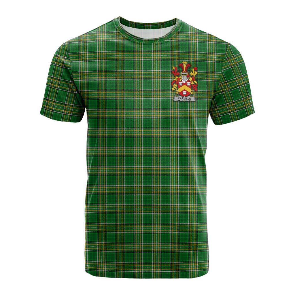 Tartan Vibes Clothing Carville Irish Clan Tartan Cotton T-shirt with Coat of Arms