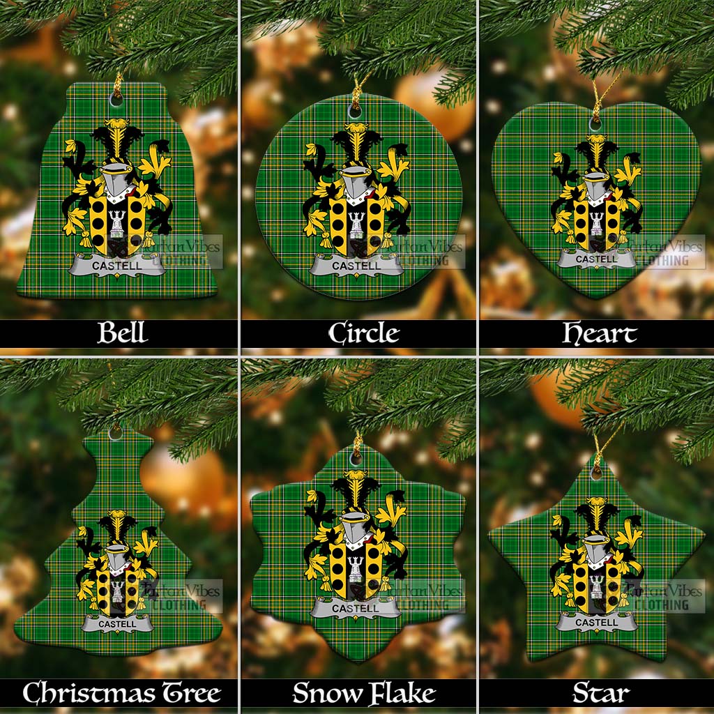 Tartan Vibes Clothing Castell Irish Clan Tartan Christmas Ceramic Ornament with Coat of Arms