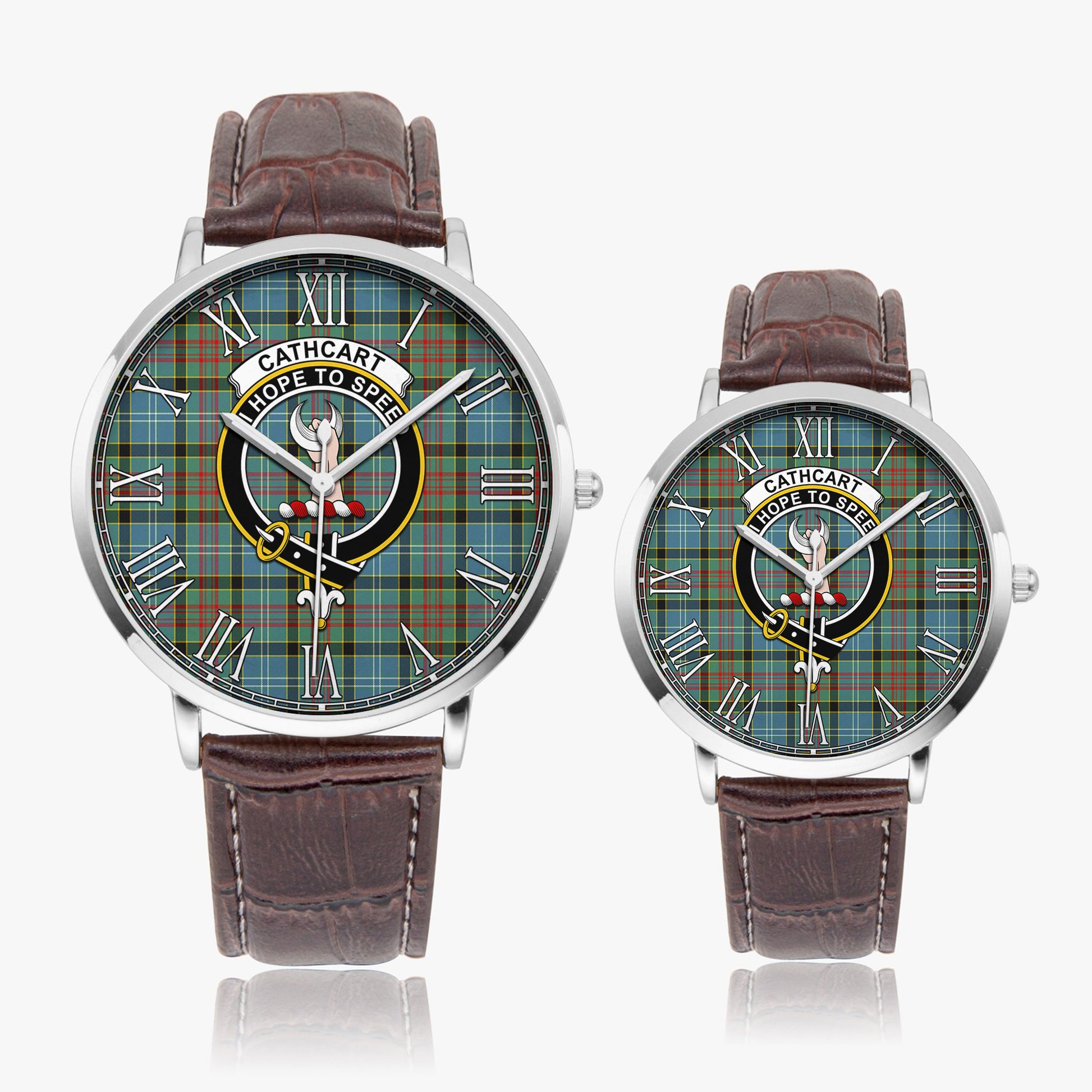 Cathcart Tartan Family Crest Leather Strap Quartz Watch - Tartanvibesclothing