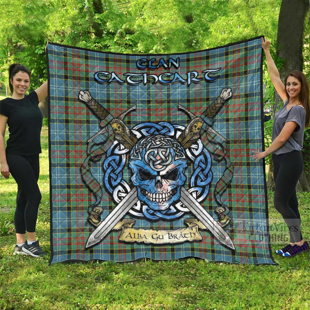 Tartan Vibes Clothing Cathcart Tartan Quilt with Celtic Skull Alba Gu Brath Style