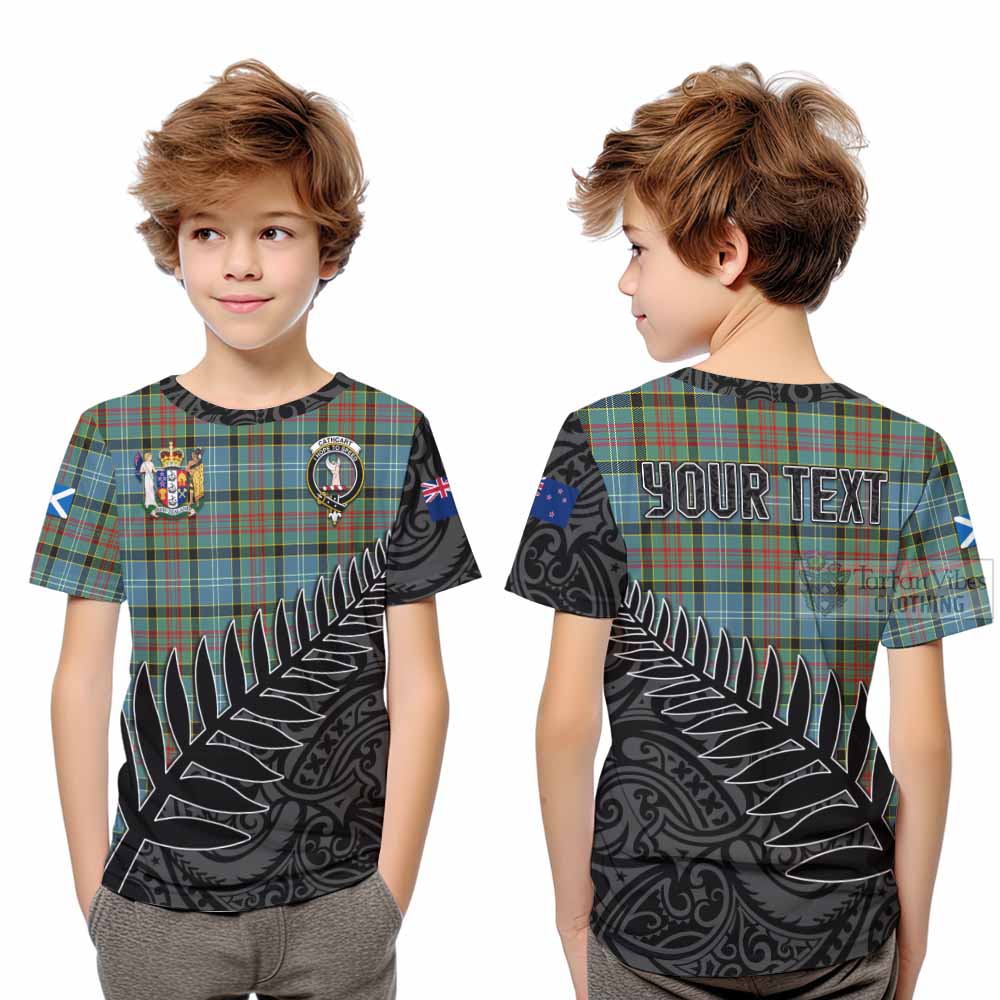 Tartan Vibes Clothing Cathcart Crest Tartan Kid T-Shirt with New Zealand Silver Fern Half Style