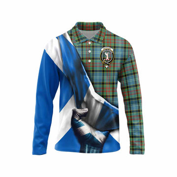 Cathcart Tartan Long Sleeve Polo Shirt with Family Crest Scotland Patriotic Style