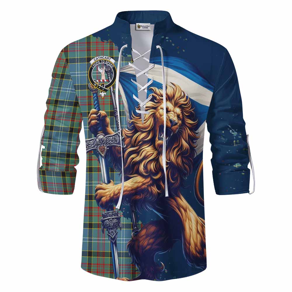 Tartan Vibes Clothing Cathcart Tartan Family Crest Ghillie Kilt Shirt with Scottish Majestic Lion