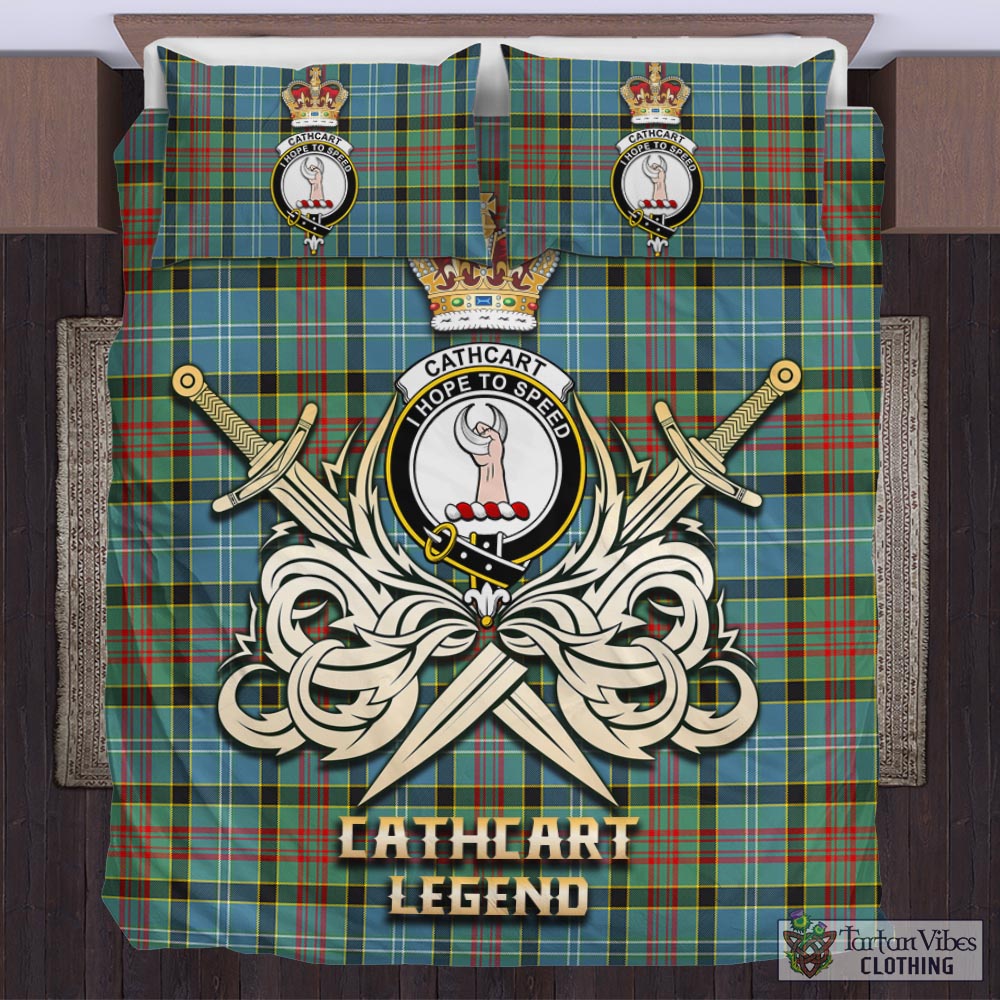 Tartan Vibes Clothing Cathcart Tartan Bedding Set with Clan Crest and the Golden Sword of Courageous Legacy