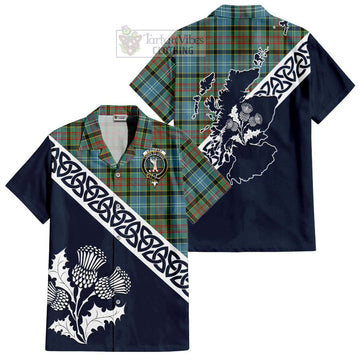 Cathcart Tartan Short Sleeve Button Shirt Featuring Thistle and Scotland Map