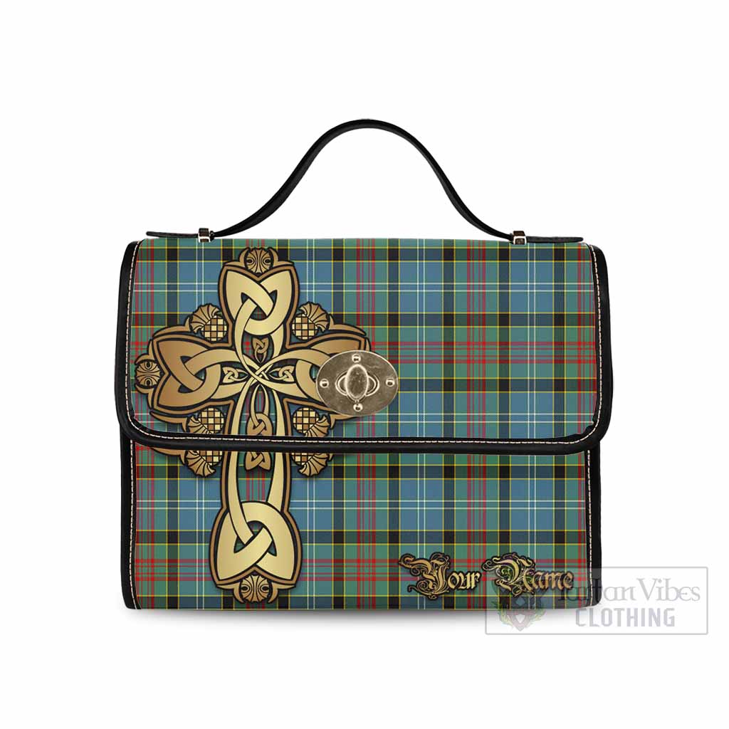 Tartan Vibes Clothing Cathcart Tartan Waterproof Canvas Bag Golden Thistle Celtic Cross Style