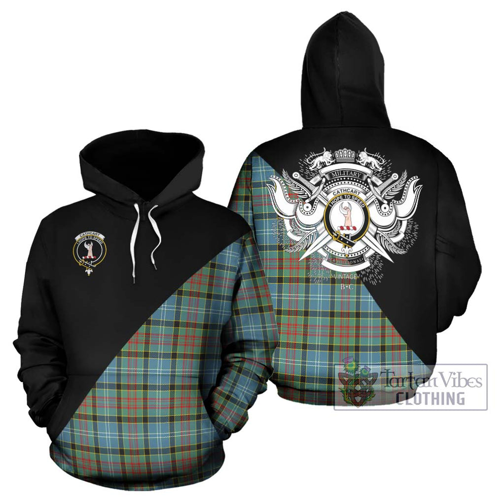 Cathcart Tartan Hoodie with Family Crest and Military Logo Style Zip Hoodie - Tartanvibesclothing Shop