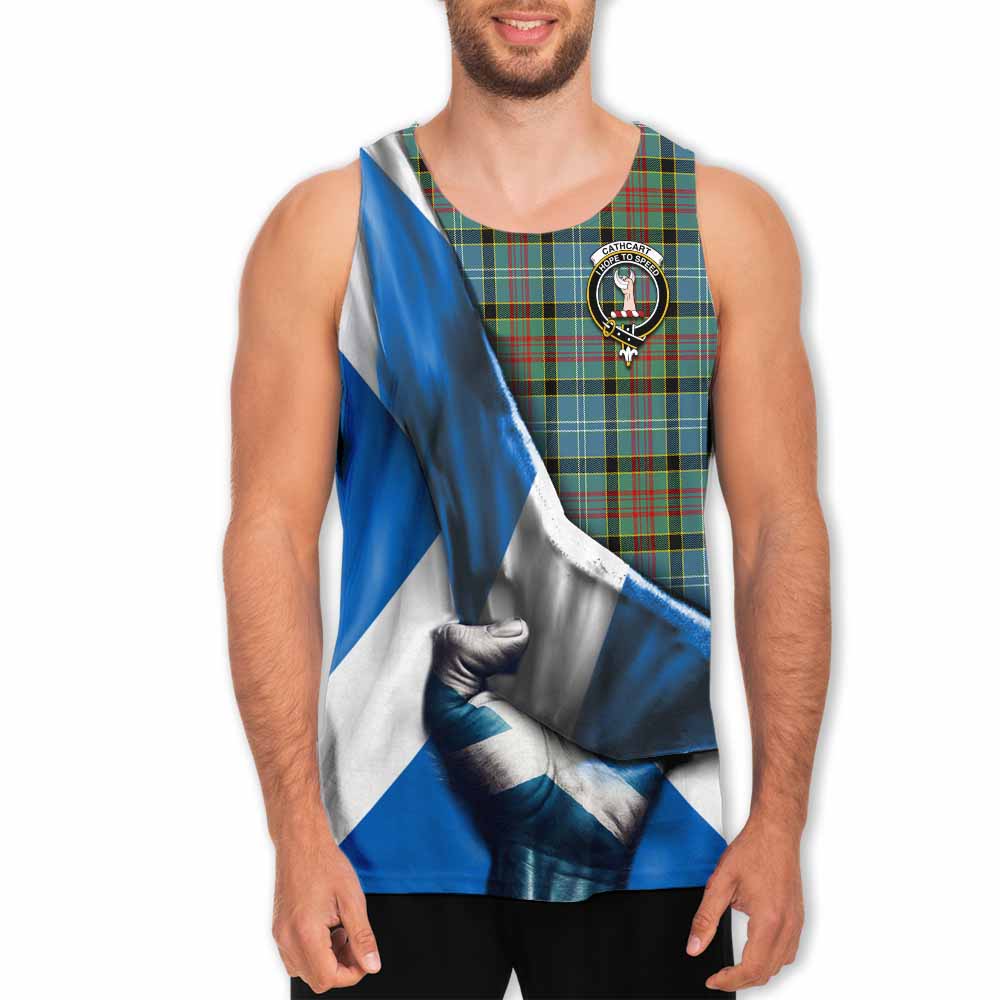 Tartan Vibes Clothing Cathcart Tartan Men's Tank Top with Family Crest Scotland Patriotic Style