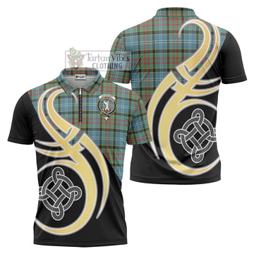 Cathcart Tartan Zipper Polo Shirt with Family Crest and Celtic Symbol Style