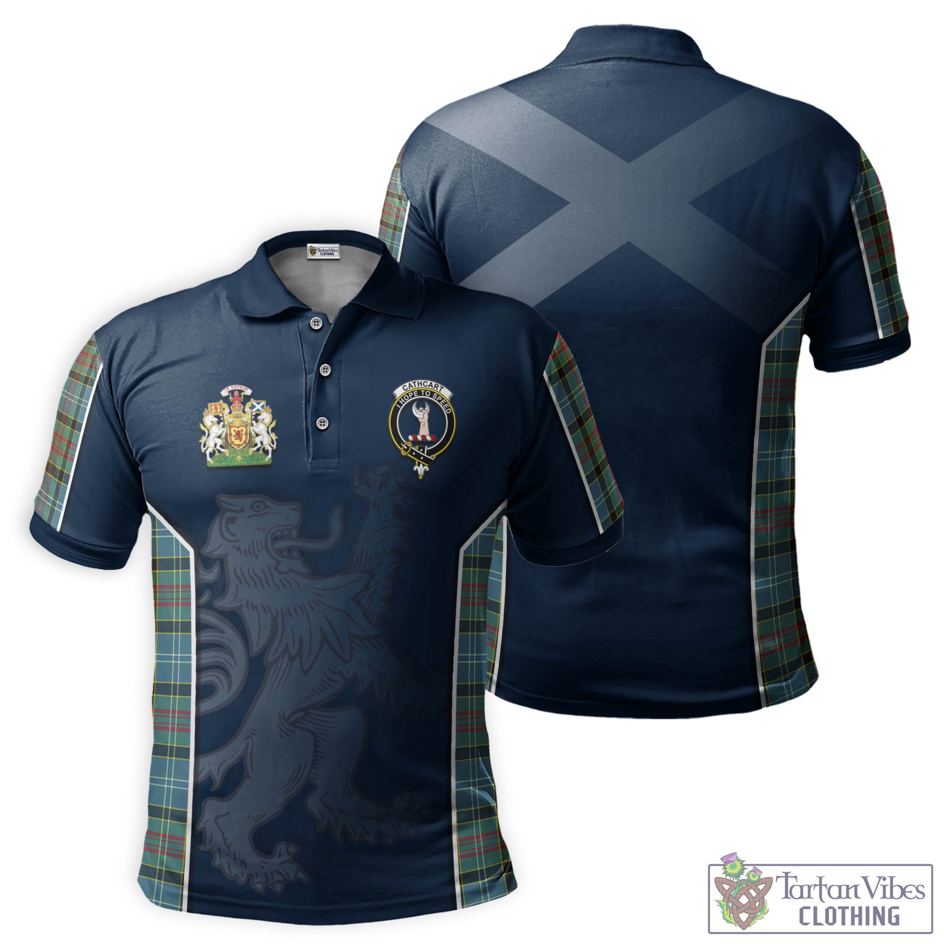 Tartan Vibes Clothing Cathcart Tartan Men's Polo Shirt with Family Crest and Lion Rampant Vibes Sport Style