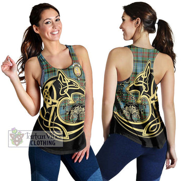 Cathcart Tartan Women's Racerback Tanks with Family Crest Celtic Wolf Style