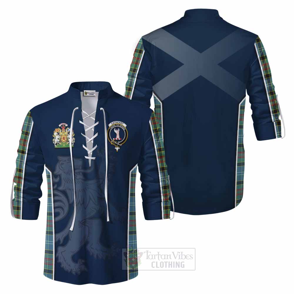 Tartan Vibes Clothing Cathcart Tartan Ghillie Kilt Shirt with Family Crest and Lion Rampant Vibes Sport Style