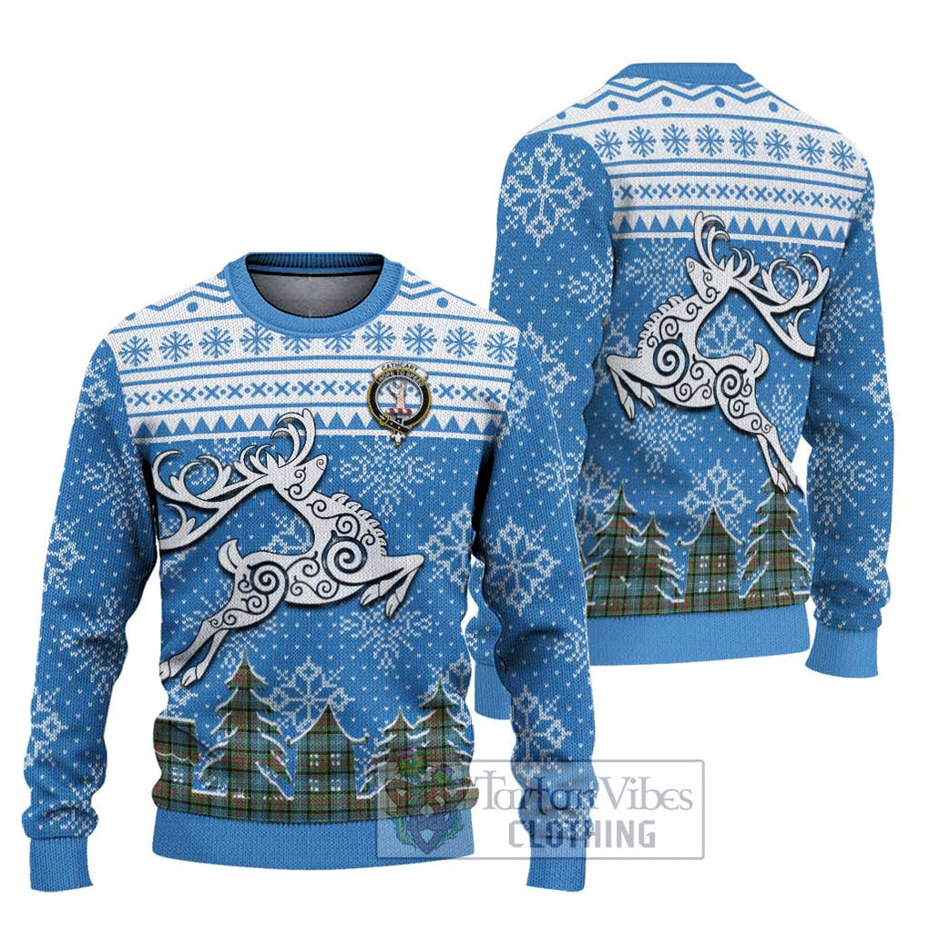 Tartan Vibes Clothing Cathcart Clan Christmas Ugly Sweater with Tartan and Celtic Raindeer Style