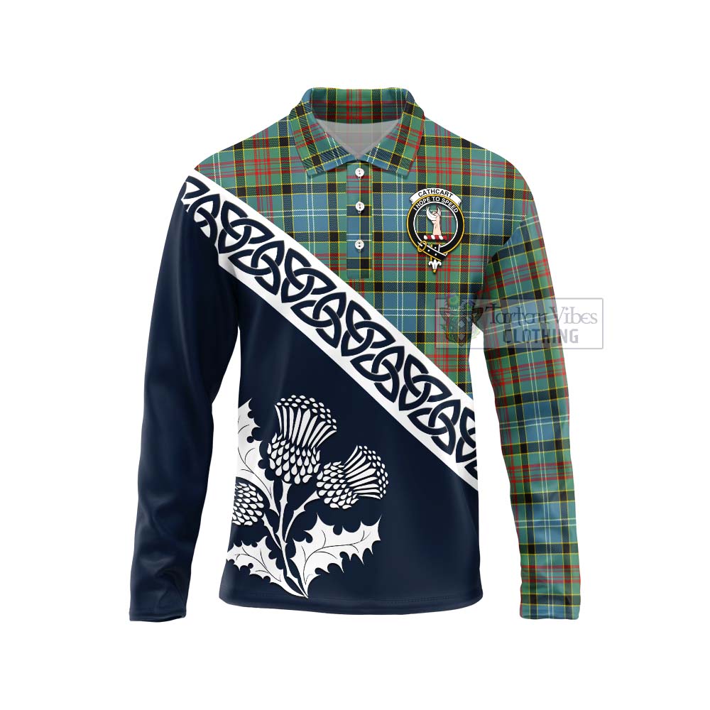 Tartan Vibes Clothing Cathcart Tartan Long Sleeve Polo Shirt Featuring Thistle and Scotland Map