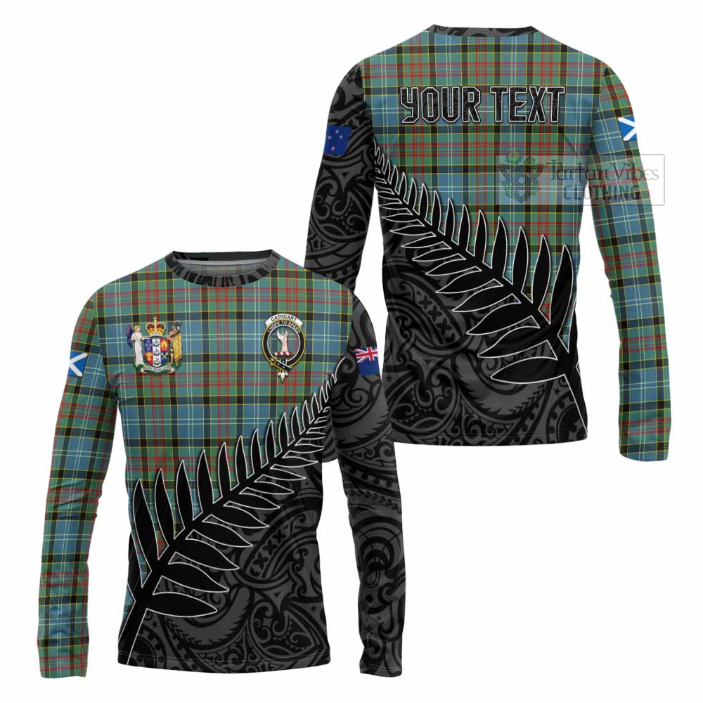 Tartan Vibes Clothing Cathcart Crest Tartan Long Sleeve T-Shirt with New Zealand Silver Fern Half Style