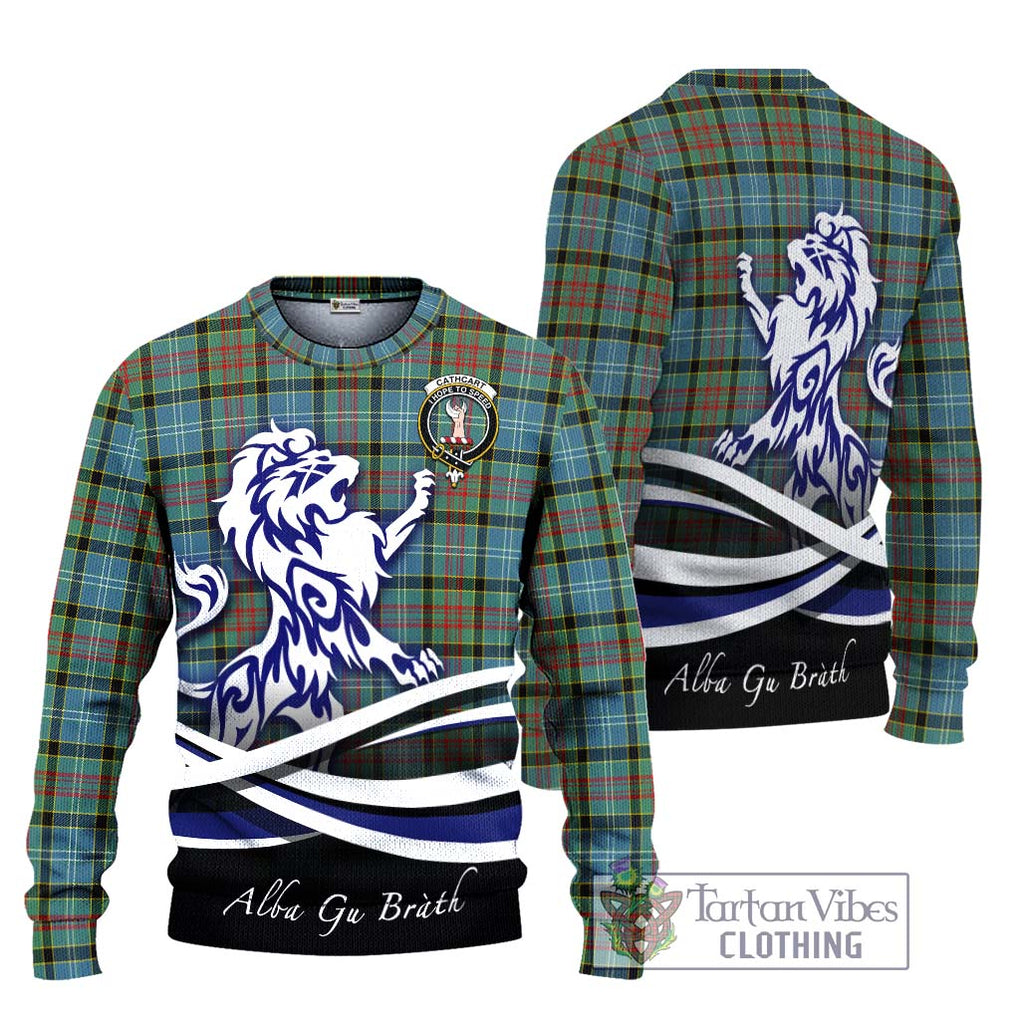 Cathcart Tartan Knitted Sweater with Alba Gu Brath Regal Lion Emblem Unisex - Tartanvibesclothing Shop