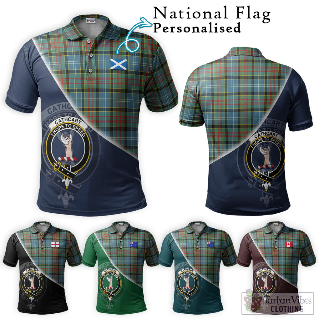 Cathcart Tartan Polo Shirt with Personalised National Flag and Family Crest Half Style Maroon - Tartanvibesclothing Shop