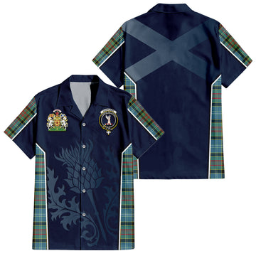 Cathcart Tartan Short Sleeve Button Up Shirt with Family Crest and Scottish Thistle Vibes Sport Style