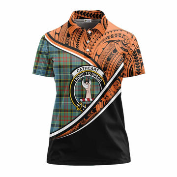 Cathcart Crest Tartan Women's Polo Shirt with Polynesian Vibes Style - Orange Version