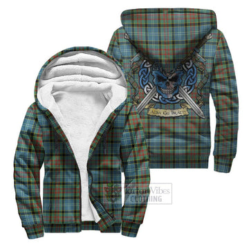 Cathcart Tartan Sherpa Hoodie with Family Crest Celtic Skull Style