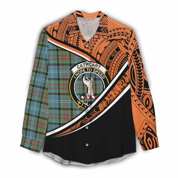 Cathcart Crest Tartan Women's Casual Shirt with Polynesian Vibes Style - Orange Version