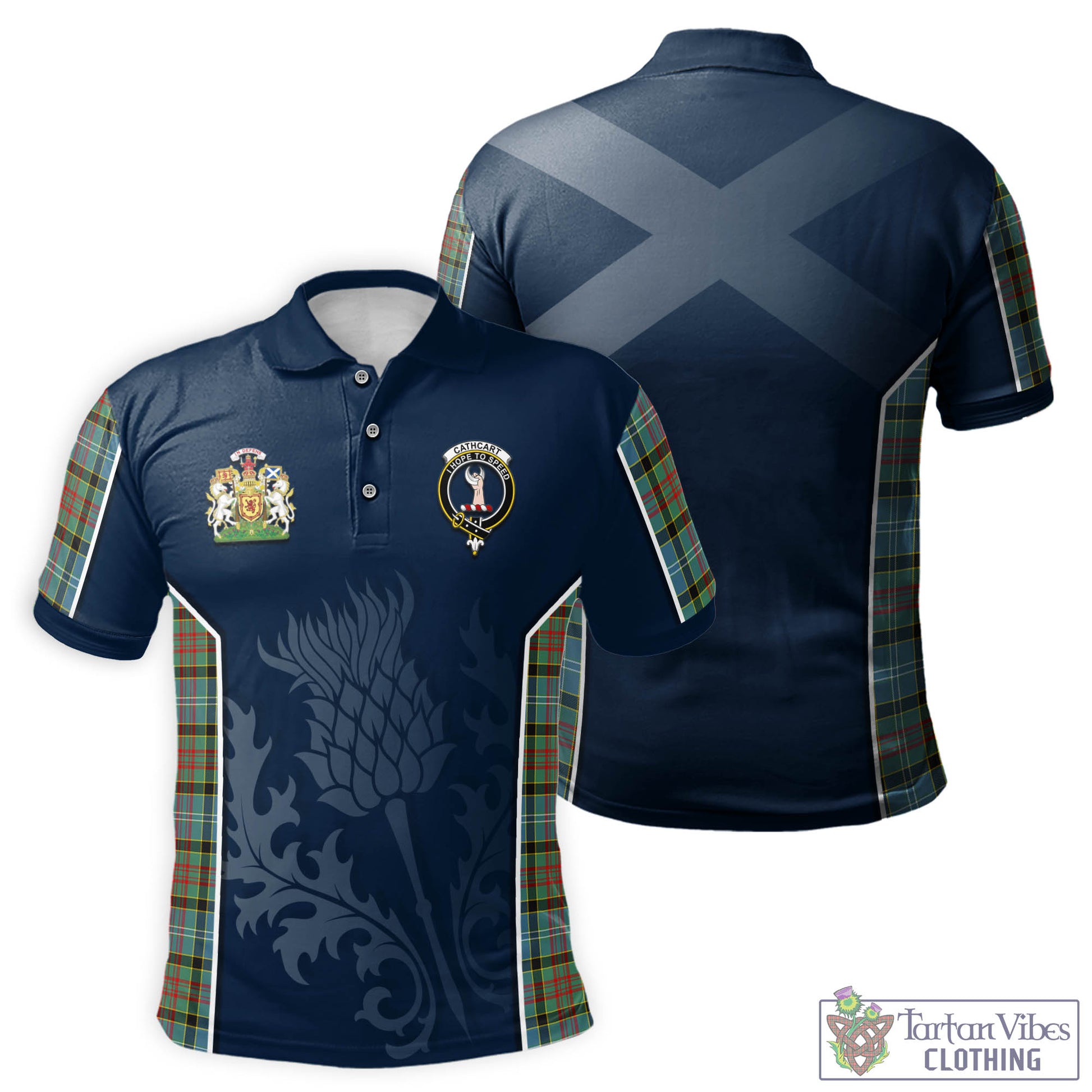 Tartan Vibes Clothing Cathcart Tartan Men's Polo Shirt with Family Crest and Scottish Thistle Vibes Sport Style