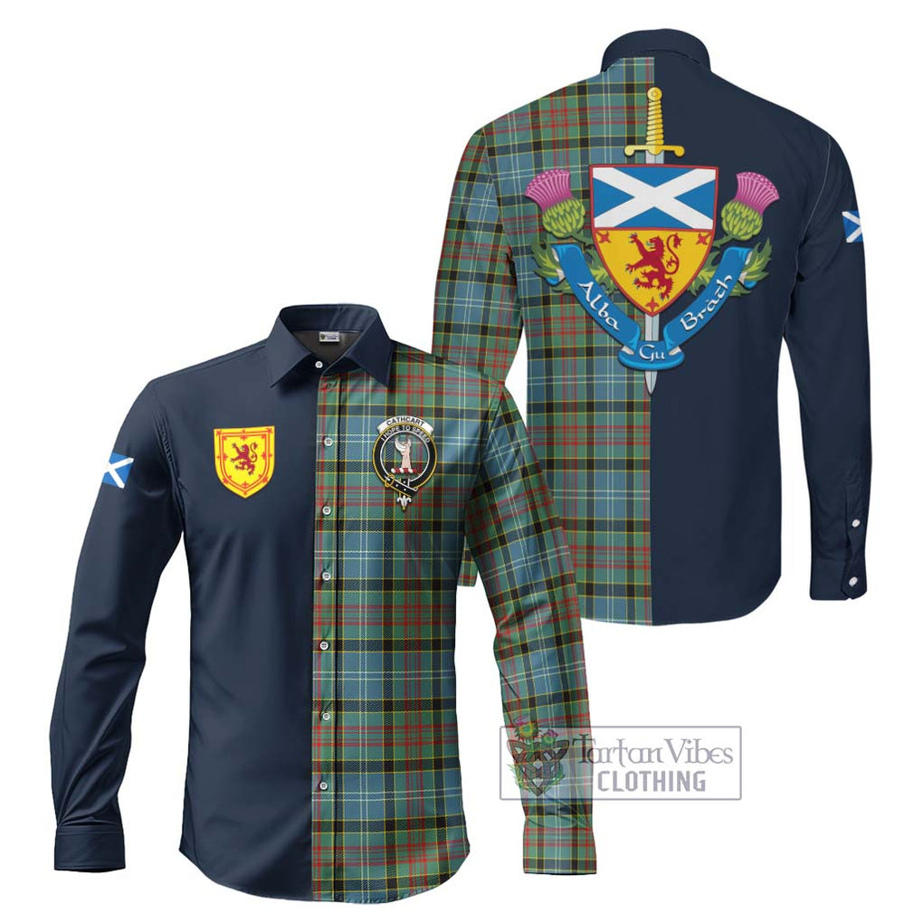 Tartan Vibes Clothing Cathcart Tartan Long Sleeve Button Shirt with Scottish Lion Royal Arm Half Style