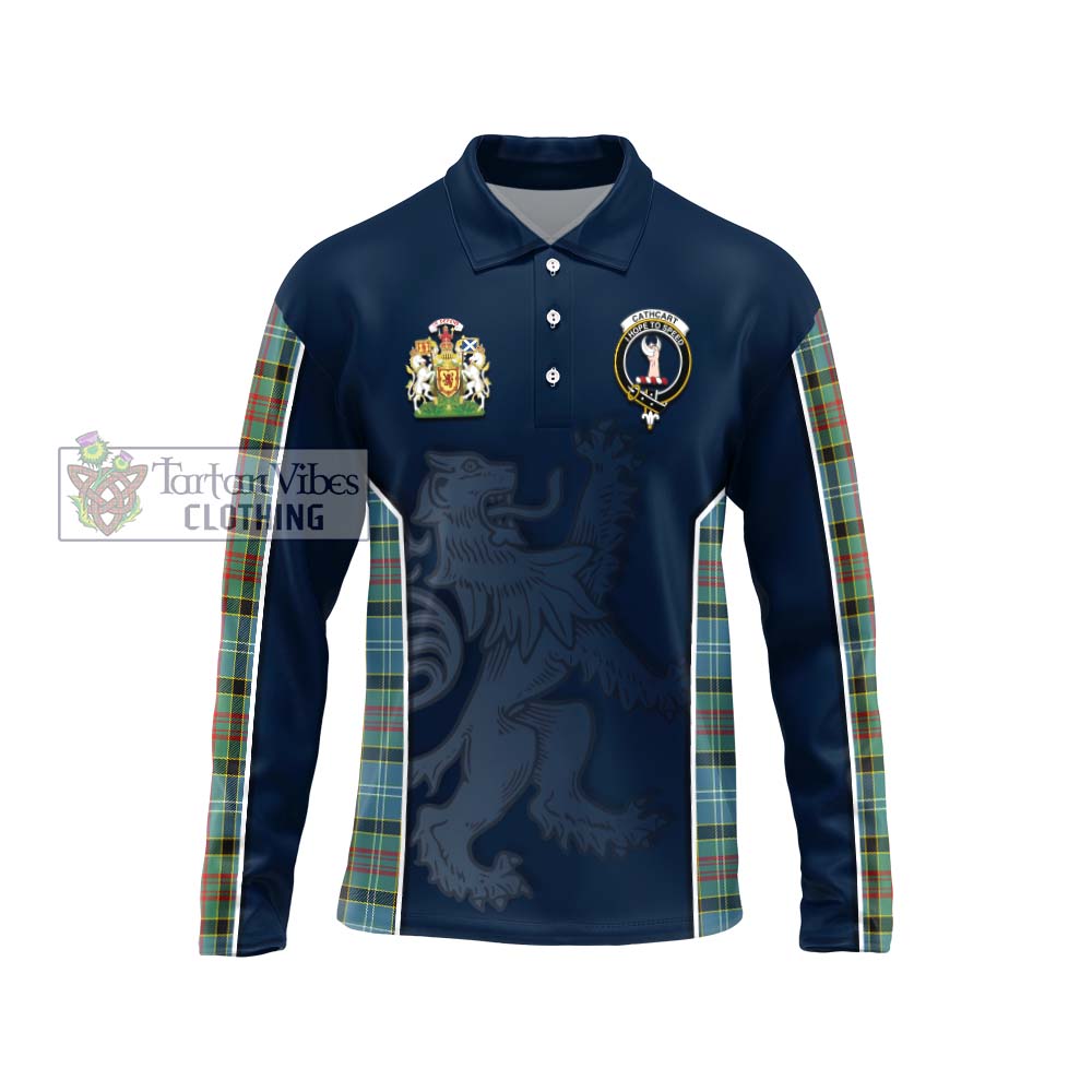 Cathcart Tartan Long Sleeve Polo Shirt with Family Crest and Lion Rampant Vibes Sport Style Unisex - Tartan Vibes Clothing