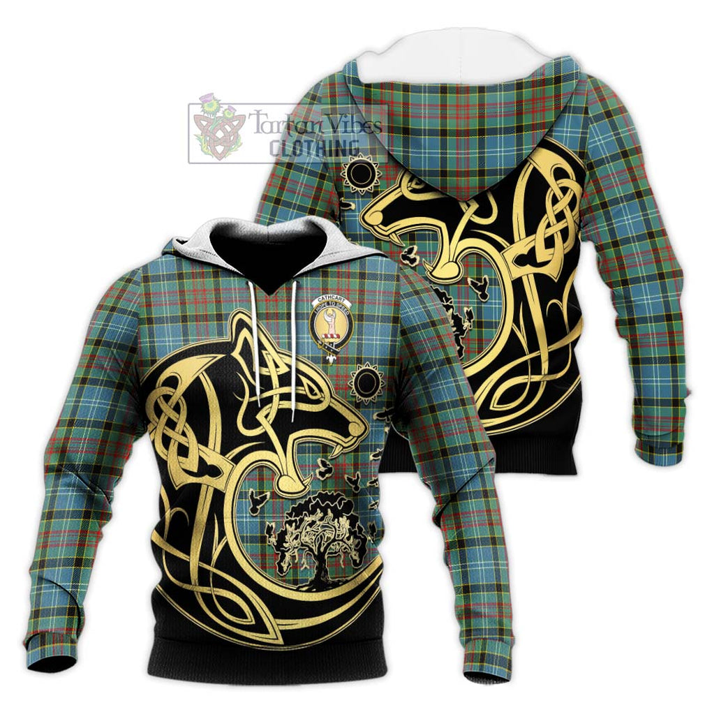 Cathcart Tartan Knitted Hoodie with Family Crest Celtic Wolf Style Unisex Knitted Pullover Hoodie - Tartan Vibes Clothing