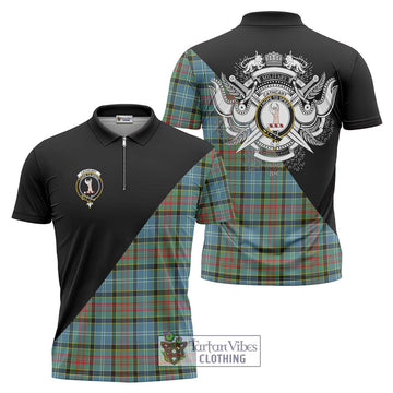 Cathcart Tartan Zipper Polo Shirt with Family Crest and Military Logo Style