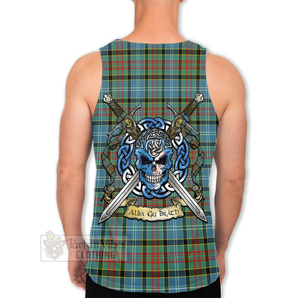 Tartan Vibes Clothing Cathcart Tartan Men's Tank Top with Family Crest Celtic Skull Style