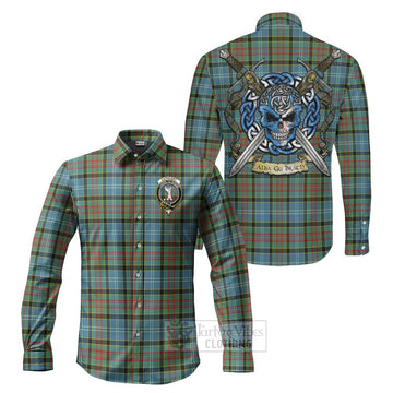 Cathcart Tartan Long Sleeve Button Shirt with Family Crest Celtic Skull Style