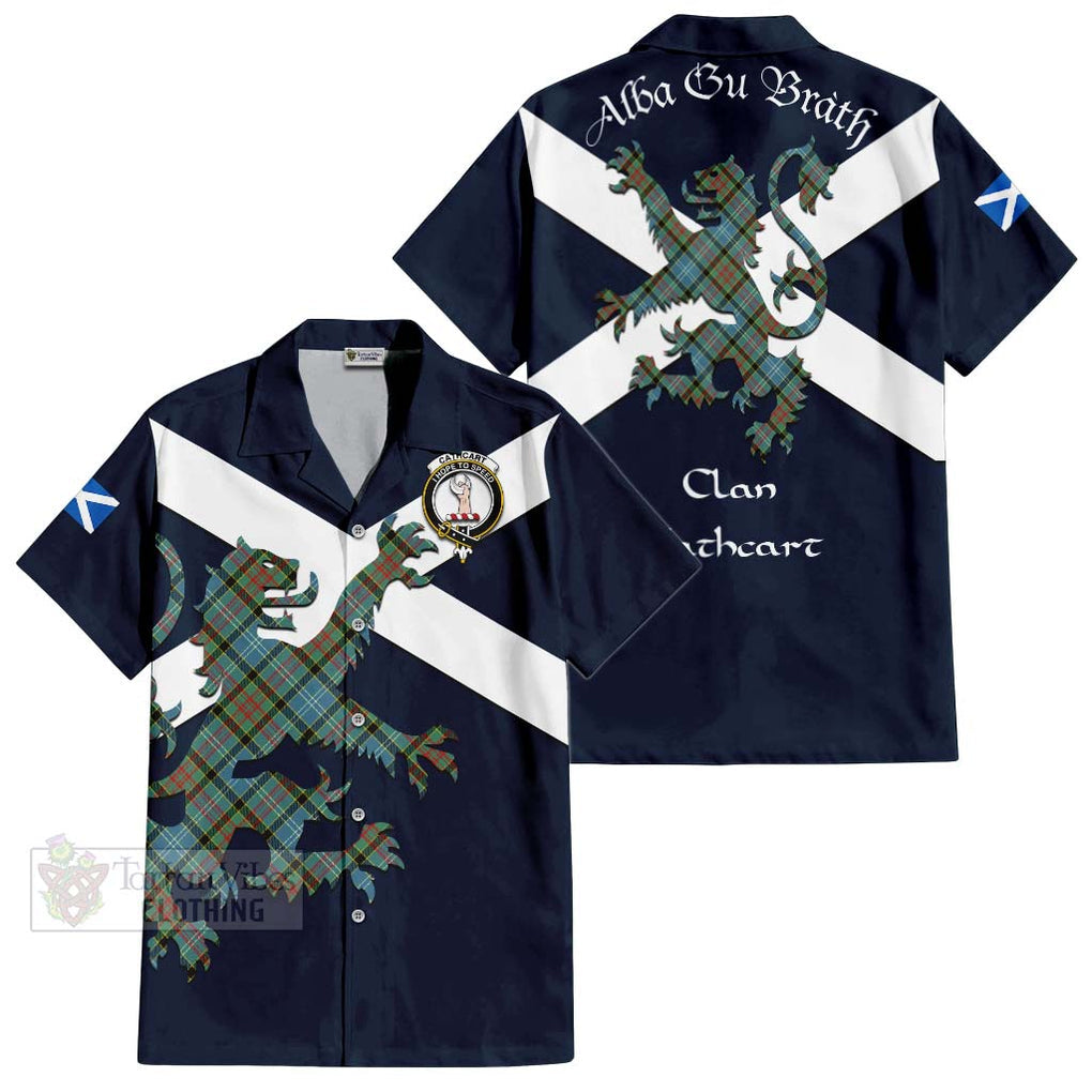 Tartan Vibes Clothing Cathcart Tartan Lion Rampant Short Sleeve Button Shirt – Proudly Display Your Heritage with Alba Gu Brath and Clan Name