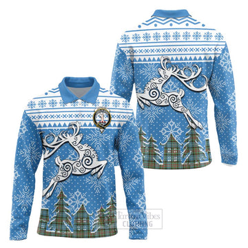 Cathcart Clan Christmas Long Sleeve Polo Shirt Celtic Reindeer Style