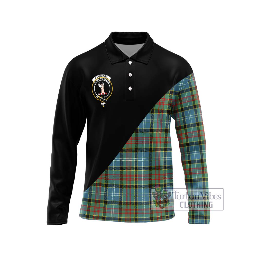 Cathcart Tartan Long Sleeve Polo Shirt with Family Crest and Military Logo Style Unisex - Tartanvibesclothing Shop