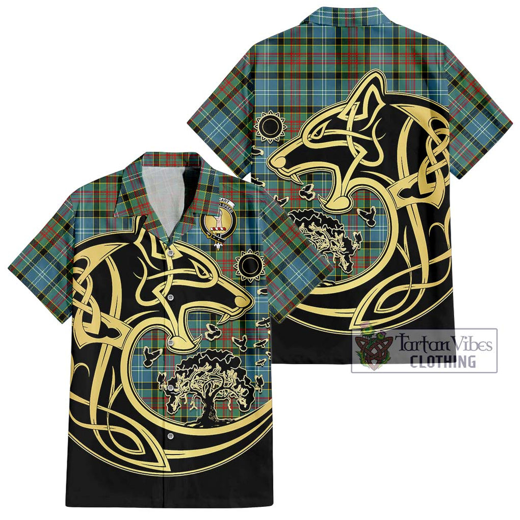 Cathcart Tartan Short Sleeve Button Shirt with Family Crest Celtic Wolf Style Kid - Tartan Vibes Clothing